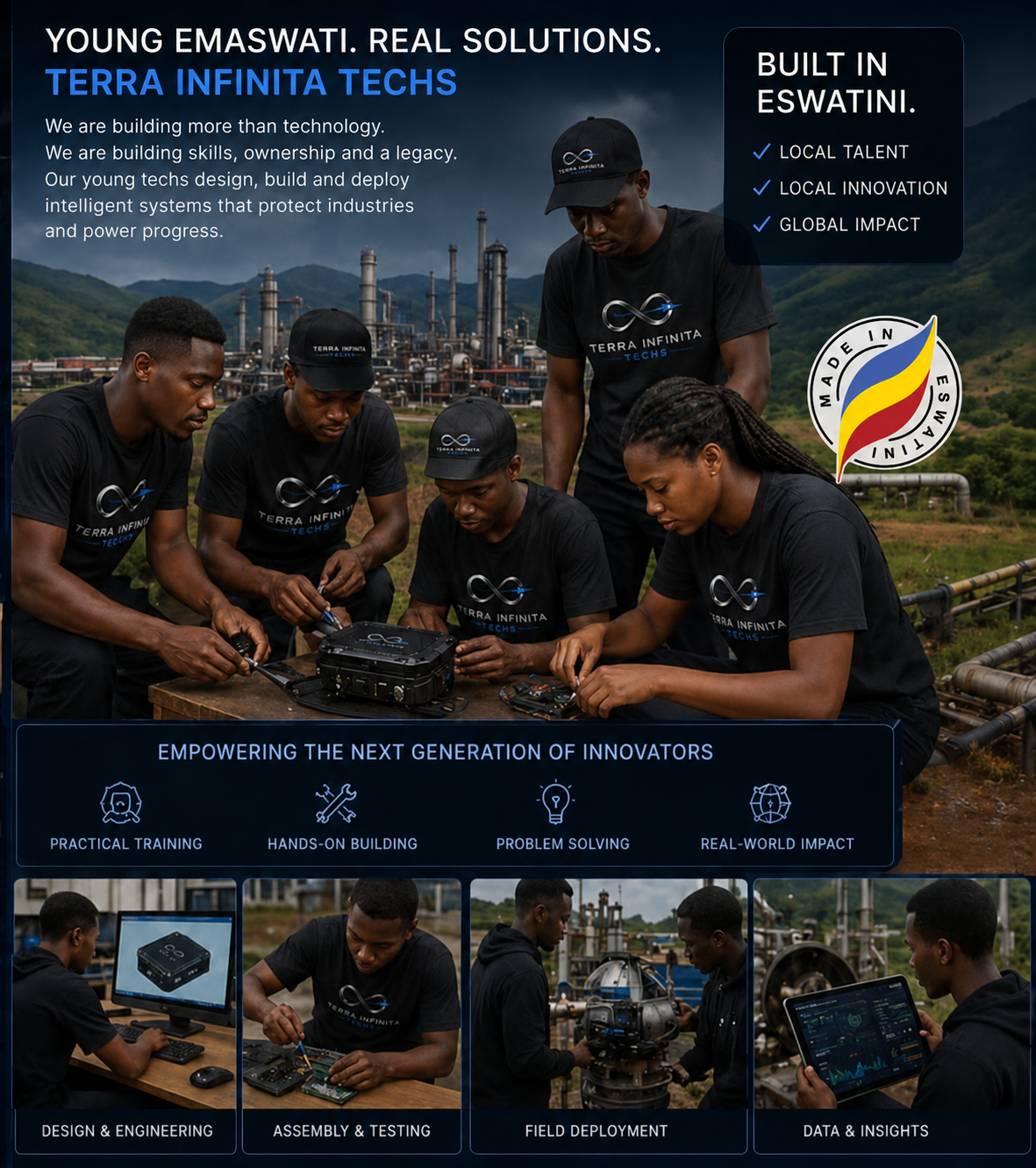 Young Emaswati designing, assembling, testing, and deploying locally built industrial technology